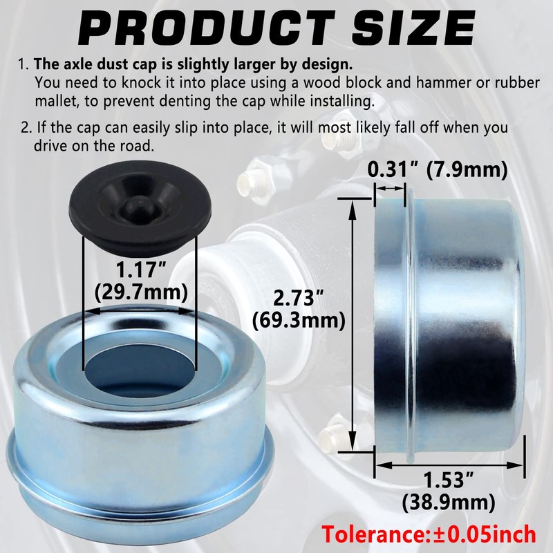 GREPSPUD 4pcs 2.72'' Trailer Hub Dust Caps, Trailer Spindle Bearing
