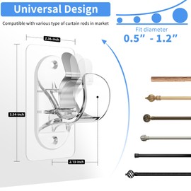 ANDGOO 6 Pack Adhesive Curtain Rod Holders, No Drilling Curtain Rod Brackets, Renter Friendly Curtain Hanger, Fits 0.5'' to 1.2'' Rods, Heavy Duty Curtain Rod Hooks for Apartment Bathroom Dorm Kitchen