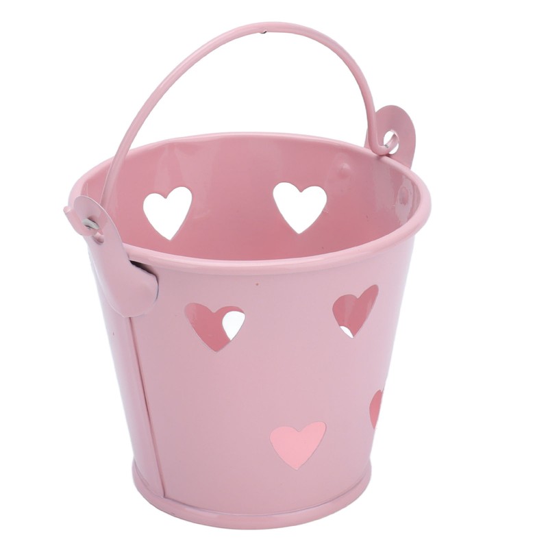 12pcs Mini Metal Bucket Hollow Heart Shaped Bucket with Handle