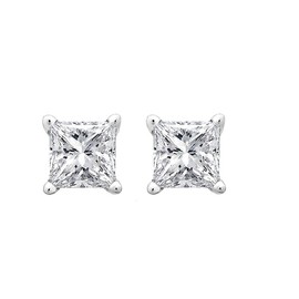 PARIKHS Princess cut Diamond stud Screw Back 14K White Gold (0.12ct, Clarity-I3)
