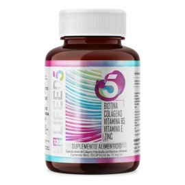 Biotina, Colgeno Hidrolizado, Vitamina E, Zinc y Vitamina B5 Lifeed5 120 Cpsulas Suplemento Multivitaminico Cabello, Piel y Uas Suplemento Hombre y...