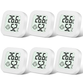 Flintronic Mini LCD Thermometer, Pack of 6 Digital Thermometer, Indoor Hygrometer, Hygrometer, Wireless, Humidity Meter for Baby Room, Living Room, Office, Greenhouse (White)
