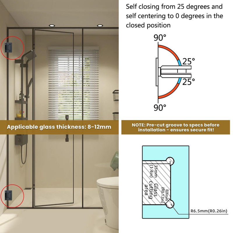 Alise Glass Shower Door Hinges, 90 Degree Hinges for Bathroom