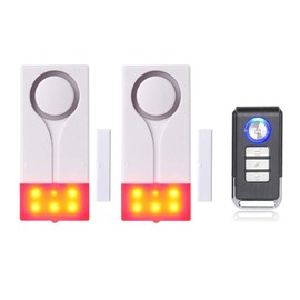 Mengshen Door Window Alarm - Wireless Anti-Theft Burglar Alarm with 105db Loud Sound and Bright Light, Easy to Install (Includes 2 Alarm and 1 Remote Control)