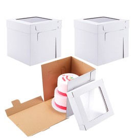 Huoshange Tall Cake Boxes for Tier Cakes,12x12x12 Inch [3 Pack ] Thick Sturdy Bakery Box with Window,White Wedding Cake Boxes,Layer Cake Carrier,Disposable Cake Containers