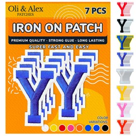 Oli and Alex Iron On Letters 2.4 inch - 7 pcs of Y Blue Patches Letters for Clothing - Super Glue - No sew Needed - Embroidery Alphabet Football Team School University - Blue, Y