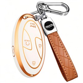 5 Buttons Compatible with Hyundai Key Fob Cover Accessories, Fits for Elanrtra Sonata Ioniq Santa Fe Santa Cruz KONA Tucson, Soft TPU Key Case with Leather Keychain (Ivory)