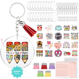 YOPPIX 140 PCS Acrylic Keychain Blank Set, Teachers Double-Sided UV DTF Stickers Acrylic Keychain Making Kits for Vinyl DIY Keychain Craft Project Employee Appreciation Gifts