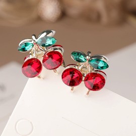 2pcs Mini Crystal Cherry Small Hair Clips - Cute Cherry Hair Claw Alloy Small Bangs Claw Clips Red Broken Hair Clip Mini Duckbill Hairpin Clips Cherry Hair Accessories for Daily