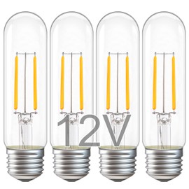 TOKCON 12V T10 Edison LED Light Bulbs - Soft Warm 2700K 2W (Only for 12 Volt DC/AC)- 25W Equivalent Low Voltage E26 Standard Base T30 LED Tube Bulb for RV, Posts - 4 Pack