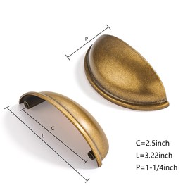 CABDM 2 Pack 2-1/2" Drawer Pulls Antique Brass Cabinet Cup Pulls Kitchen Hardware Cabinet Handles Drawer Handles Knobs 2-1/2 inch (64mm) Center to Center