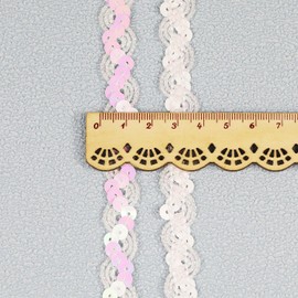 12 Yards，Wide 0.59 Inch White Sequin Ribbon Trim for DIY Sewing Dress Dance Costumes，Headband （White）