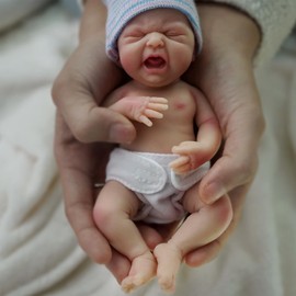 Crying Baby Reborn Baby Doll Boy,7 Inch Silicone Doll Mini Realistic Newborn Baby Dolls Silicone Full Body Stress Relief with Feeding Accessories & Gift Box