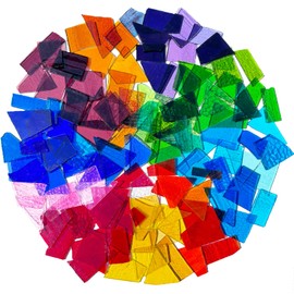 PALJOLLY Transparent Glass Mosaic Tiles for Crafts Bulk, Colorful Stained Glass Pieces Scraps Supplies, Variety of Colors and Shapes, 35oz Value Pack