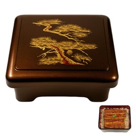 JapanBargain 4121, Pack of 4 Japanese Lacquered Bento Boxes, Unagi Don Boxes Donburi Poke Box Traditional Japanese Lunch Box Made in Japan, Gold Pine