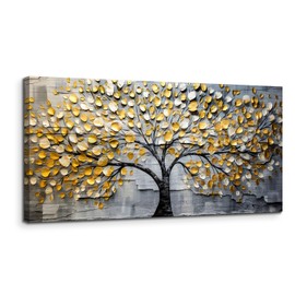 crmotu Tree of Life Large Wall Art, Neutral Golden Tree Canvas Art Prints, Gray and Gold Modern Home Decor Aesthetic Painting, Abstract Pictures Wall Decor Living Room Bedroom Bathroom Office 20"X40"
