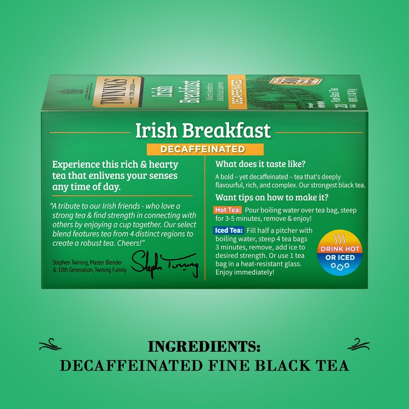 Twinings Irish Breakfast Tea, Decaf Tea Bags, Strong and Distinctive