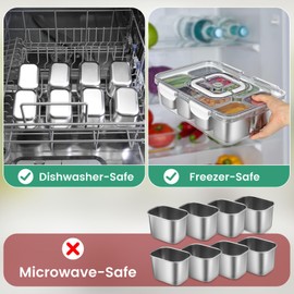 FANCILLA Snackle Box Container, 8 Compartment Stainless Steel Divided Serving Tray with Lid and Handle - Dishwasher Safe Clear Travel Party Snack Box, Versatile for Fruit Candy Nuts Veggie