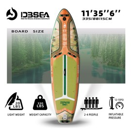 D3SEA 11'×35"×6" Inflatable Paddle Board, Wide Stable SUP with Adj Paddle, Pump, Backpack, Leash, Waterproof Bag – Ideal for Beginners, Yoga, Fishing - Jungle Timber