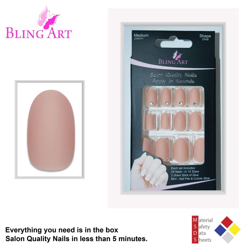 False Nails by Bling Art Beige Matte Oval Medium Fake