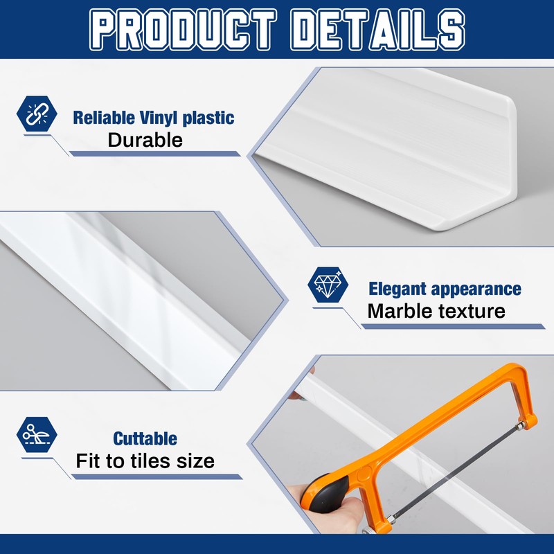 10 Pack 78 Inch Tile Edge L Trims, White Wall