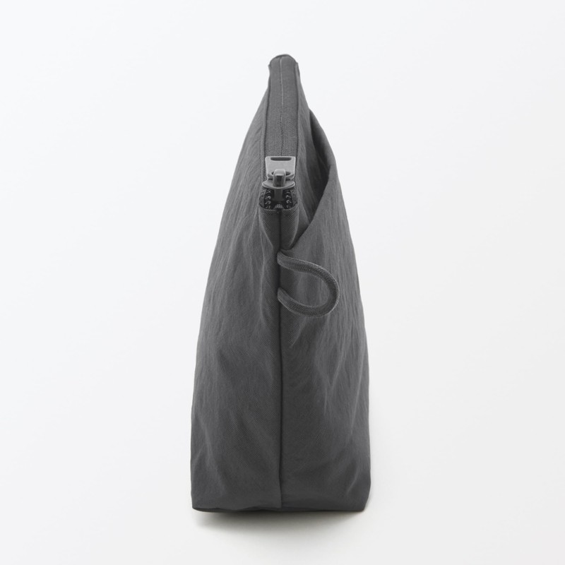 MUJI 84473883 Wrinkle Nylon Pouch with Gusset, Dark Gray, M,
