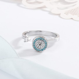 HMOOY Devil's Eye Rotating Rings, Fidget Ring for Women S925 Sterling Silver Adjustable Open Rings Spinner Ring Jewelry (Style 1 Silver)