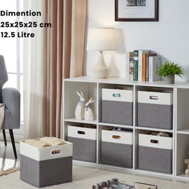 Mangata Cube Storage Boxes 25x25x25 cm, Fabric Storage Cube Baskets for Clothes Bins, Baskets, Chests,Toys (Grey White, 3Pcs)