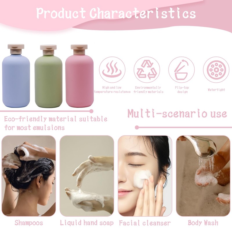3-Pack Leakproof Travel Bottles - 10 oz Squeeze Shampoo &