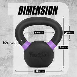 Yes4All Powder Coated Cast Iron Kettlebell Single Purple - 6 KG / 13 LB Strength Training Kettlebells Weight Set for Full Body Workout, Home Gym