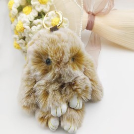 MBZRQKZS Bunny Keychain Soft Fluffy Rabbit Keychain 7in Handmade Cute Colorful Rabbit Fur Pom Pom Key Rings for Women,Type 14