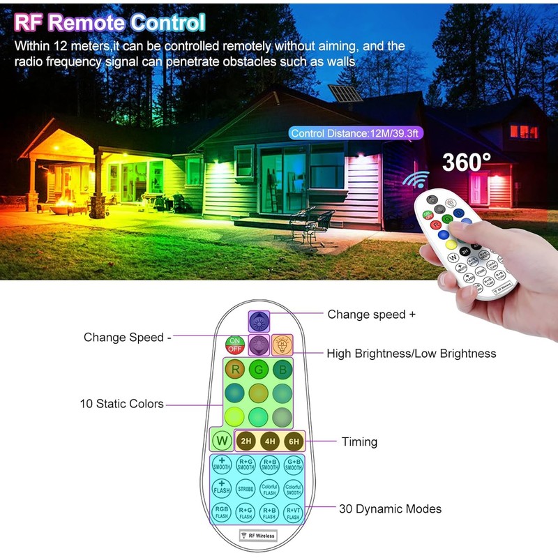 CLY Solar 6 in 1 RGB Spotlights Outdoor Garden, 10