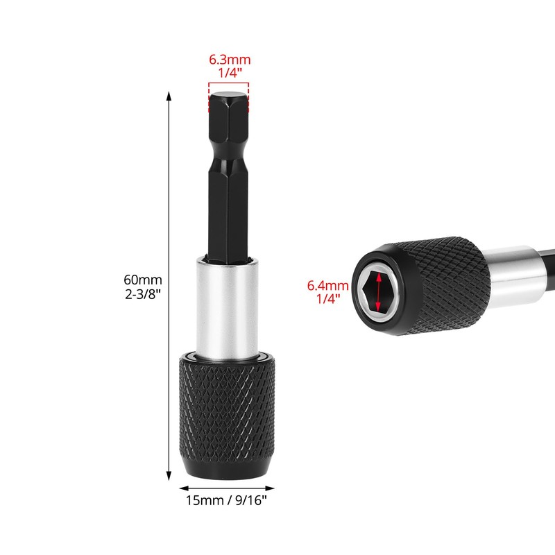 QWORK® 3 Pcs 1/4 Inch 60mm Hex Shank Quick Release