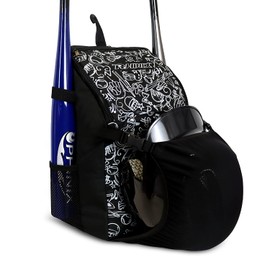 PHINIX Mochila de béisbol, T-ball o softball para casco de murciélago con gancho de valla (negro)