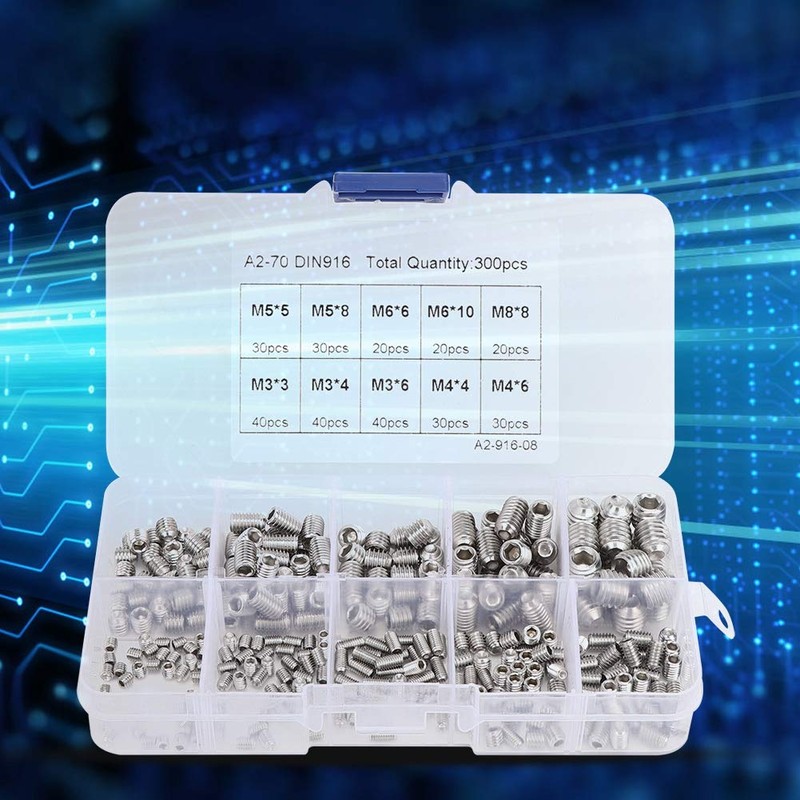 Hex Bolt, Pack of 300 Hexagon Socket Screws Assortment 304
