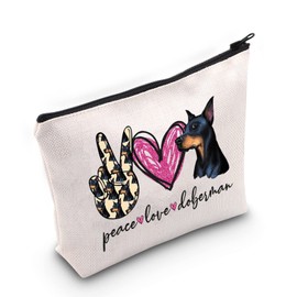 LEVLO Doberman Dog Cosmetic Make Up Bag Gift For Dog Lover Peace Love Doberman Make Up Zippper Pouch Bag For Dog Owner (Peace Doberman)
