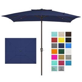 JEAREY 2-Tiers 8x10 ft Rectangular Patio Umbrellas Outdoor Table Market Umbrella w/Crank, 8 Sturdy Ribs, UV Protection Waterproof Sunproof(Navy Blue)