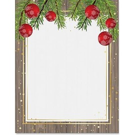 Paperdirect Holiday Rustic Pine Boughs Red Ornaments Christmas Winter Theme Paper Stationery, Border Paper, Letterhead 8.5 x 11, 25 sheets, Elegant Premium Writing Paper, Decorative Printer Paper