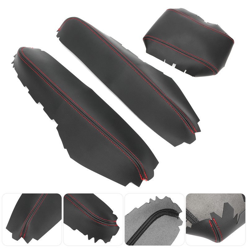 3pcs Center Console Armrest Pad Covers PU Leather Protectors Fit