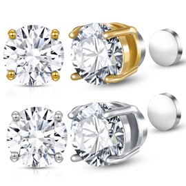 Magnetic Stud Earrings, Round Zircon Earrings, Magnetic Ear Clips, No Piercing, Magnetic Earrings, Unisex Fake Earrings for Women and Men, Copper