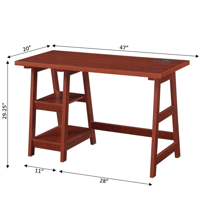 Convenience Concepts Designs2Go Trestle Desk with Charging Station and Shelves,