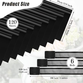 120 Sheets Flower Wrapping Paper Bouquet Pure Color Waterproof Floral Bouquet Packaging Paper with 196 Inch Ribbon Florist Bouquet Supplies for Wedding Birthday Diy, 22.8 x 22.8 Inch (Black)