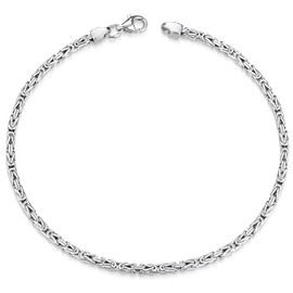 Materia SA-3 Men’s Bracelet Byzantine Chain, 925 Silver Square Bracelet Rhodium-Plated 17, 18, 19, 21, 23 cm in Jewellery Box, Silver, Silver