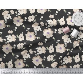 Soimoi 180 GSM Floral Printed 2-Way Stretch 60" Inches Wide Velvet Fabric By The Yard - Black