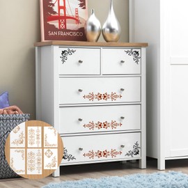 Yuomeaz 6 Pcs Vintage Border Stencil, Floral Corner Stencils for Painting, Reusable Corner Template for Furniture, Scrapbook, Drawing, DIY Craft