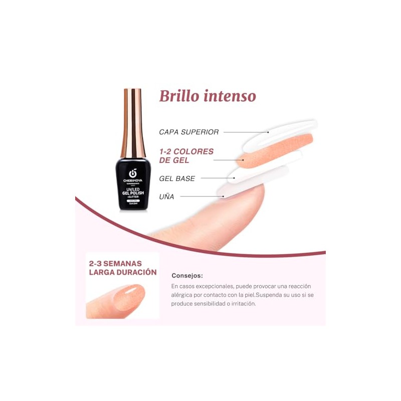 CHERIMOYA Esmalte en Gel Plata Glitter para Uñas 8ml