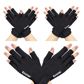 Gsafeme Gel Manicure Gloves Anti UV Fingerless Hand Skin Protection BLocking LED Nail Lamp or Sun Light for Women Home Outdoor Use Black Large 3prs