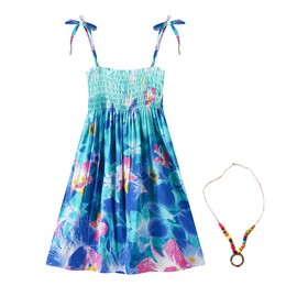 Flenwgo vestido bohemio sin mangas para niña, vestido de playa arcoíris con collar 2-12T, Azul, 110/ (fits like US 3-4T)