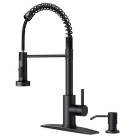 FORIOUS FORIOUS Black Kitchen Faucet with Soap Dispenser, Single Handle Stainless Steel Spring Sink Faucet with Pull Down Sprayer Transitional for Farmhouse Camper Laundry Camper RV