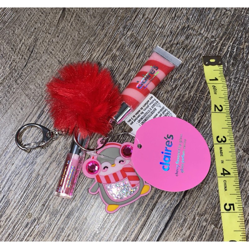 Claire’s Pink Red Rhinestone Penguin lipgloss keychain backpack bag clip